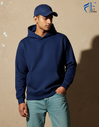 Dark Blue Cotton Hoodie