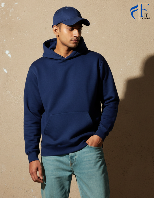 Dark Blue Cotton Hoodie