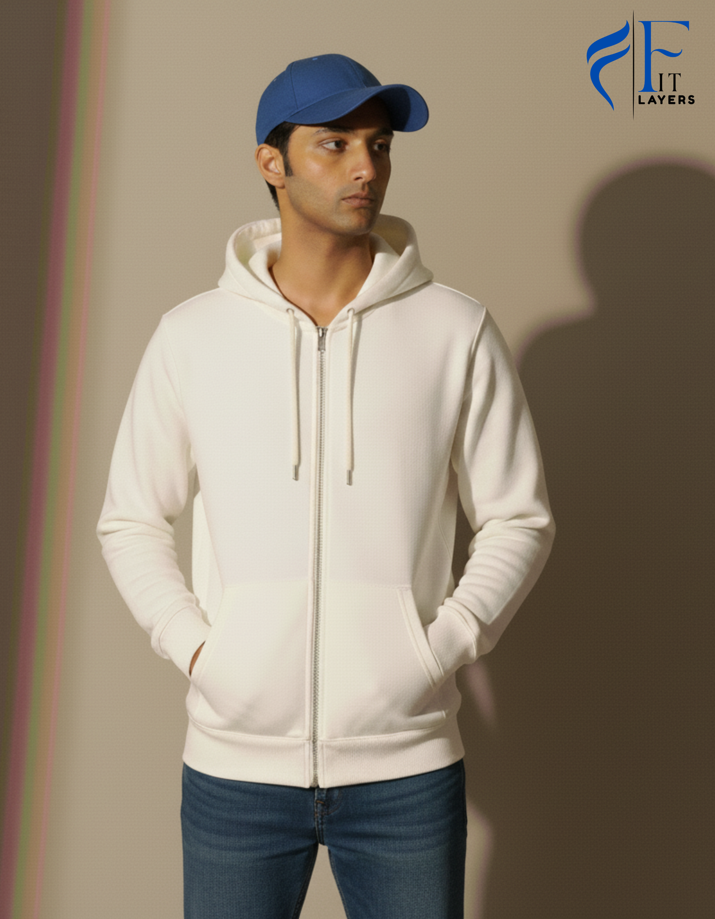White Cotton Zipper Hoodie