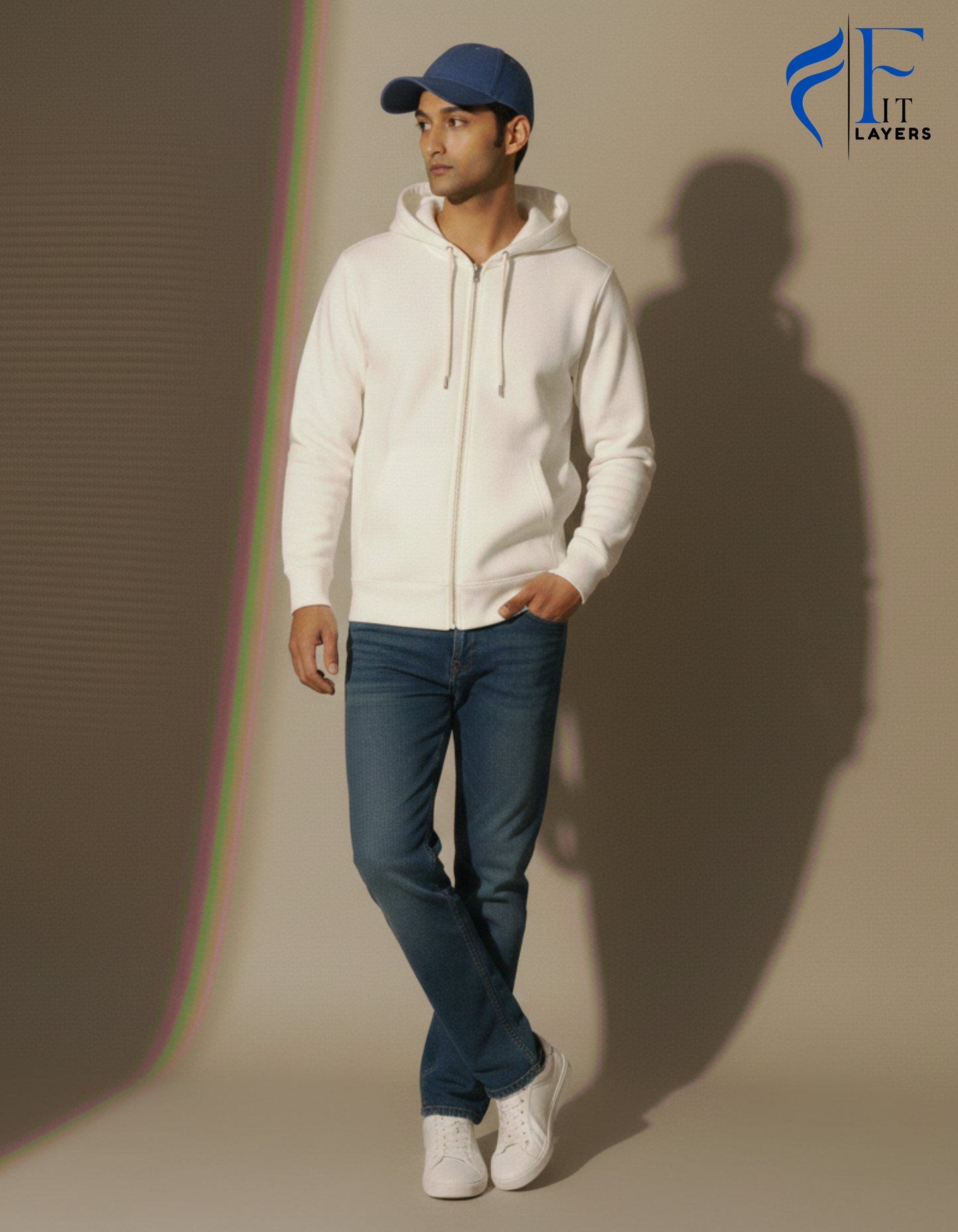 White Cotton Zipper Hoodie